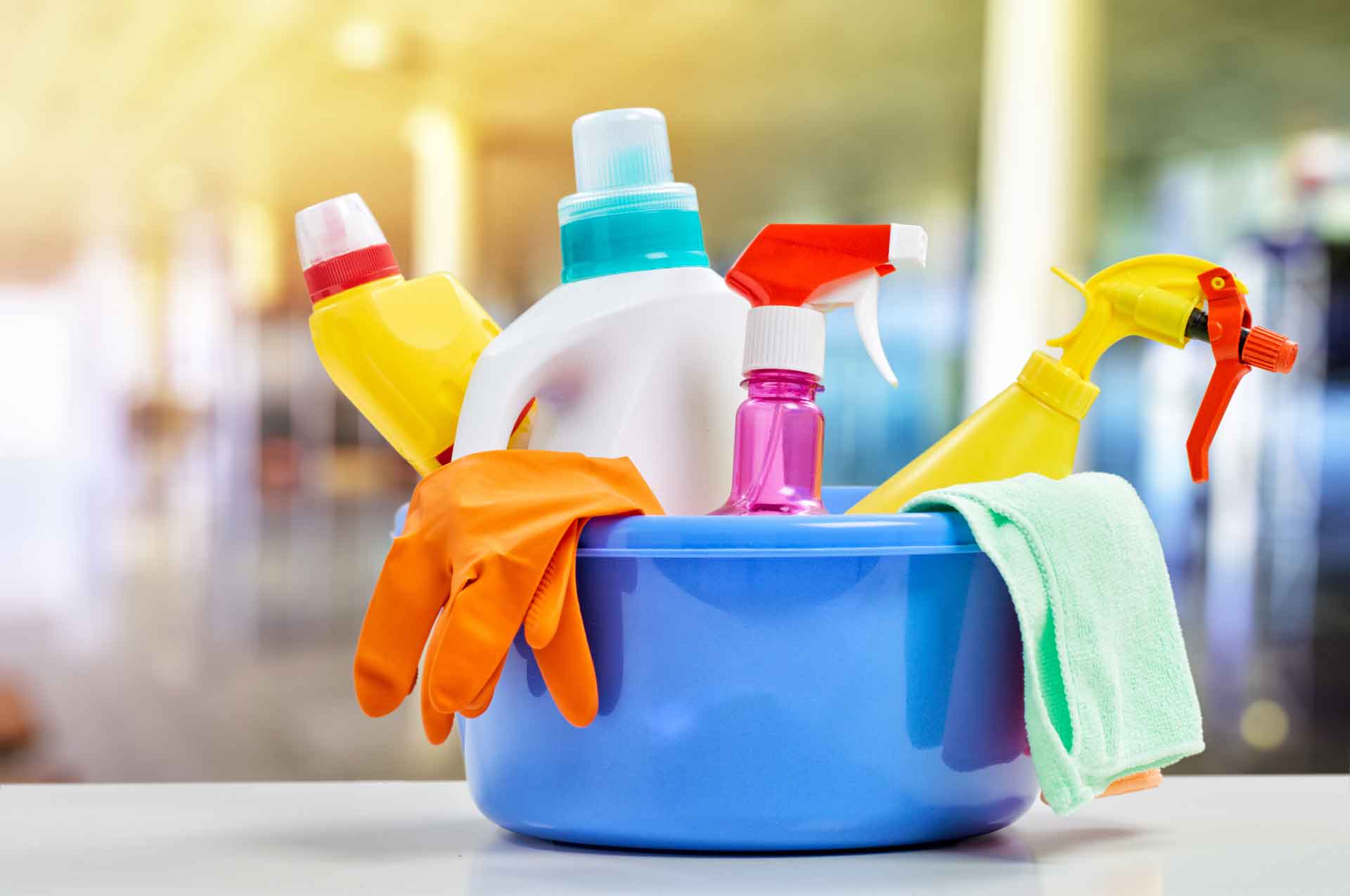 Bucket of cleaning supplies